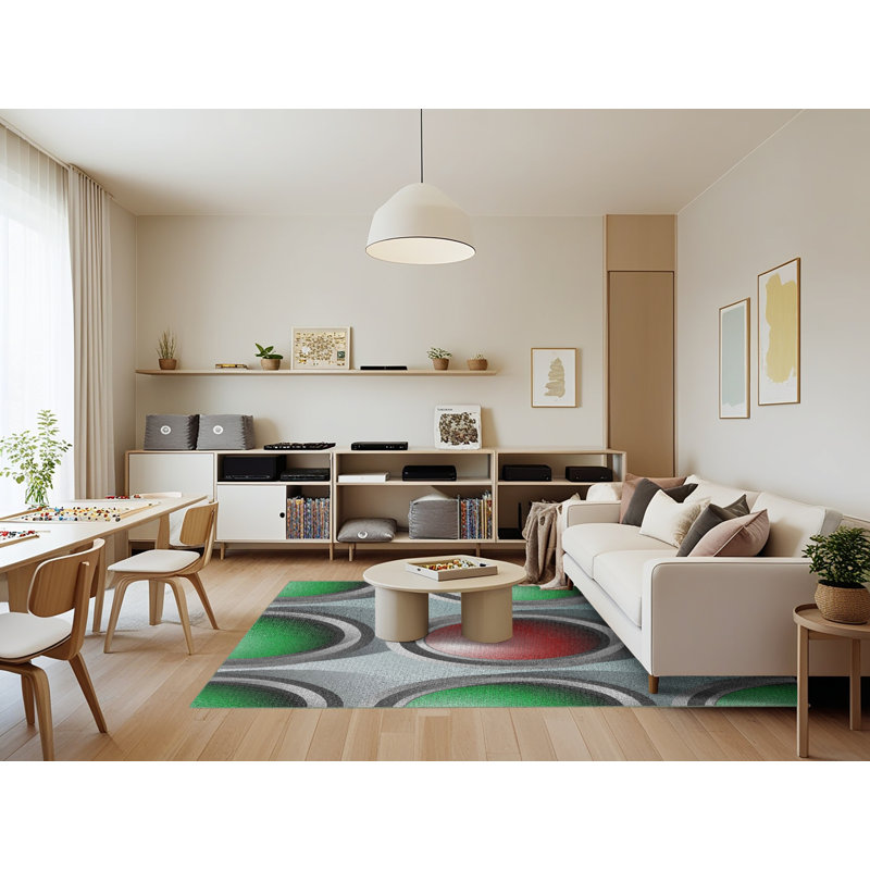 Tapis vert / gris / rouge, Rectangle 7 pi x 9 pi