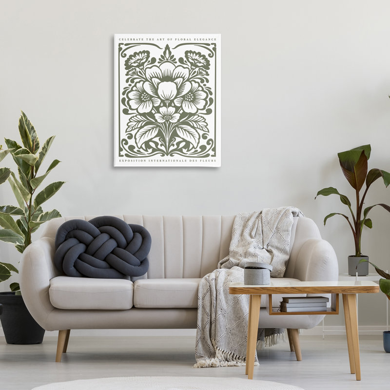 «Green Outline Floral Bouquet», art mural avec lettres et lignes, H 40 po x l 30 po