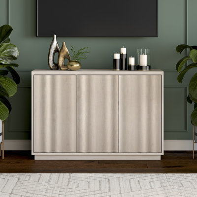 48" Fluted Buffet Table with Adjustable Shelves & Cable Management — Alder White Transitional Sideboard for Dining Room | Alston