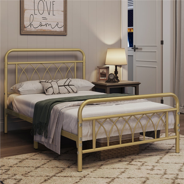 Magnificent Metal Accented Fabric Bed With Large Headboard