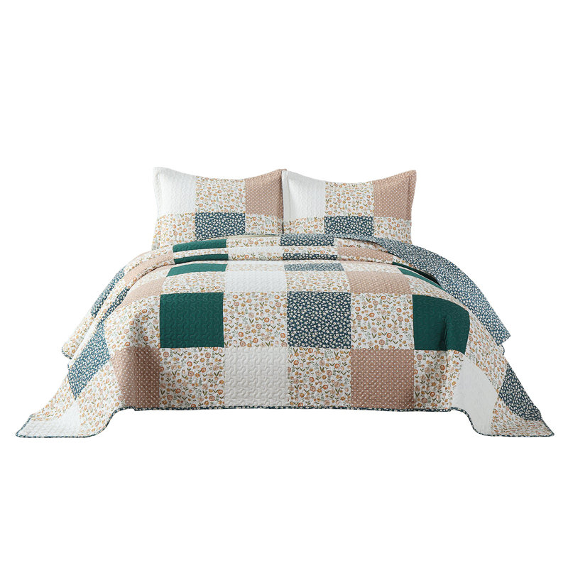Queen Brown Cotton Patchwork Quilt Set with Shams