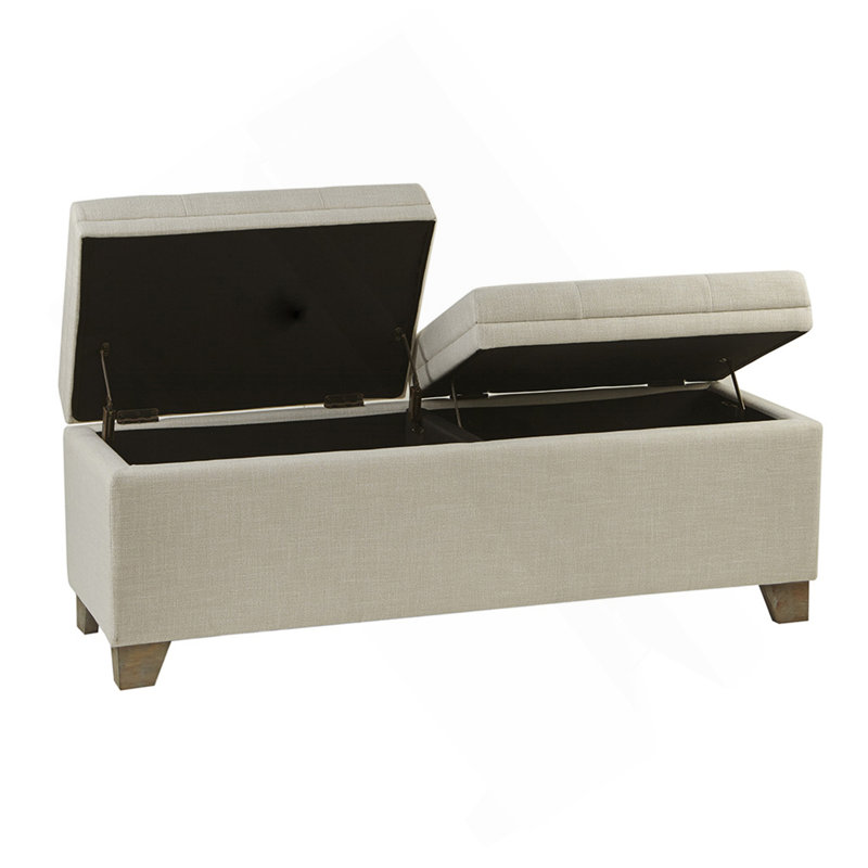 Beige Upholstered Storage Bench with Natural Wood Legs