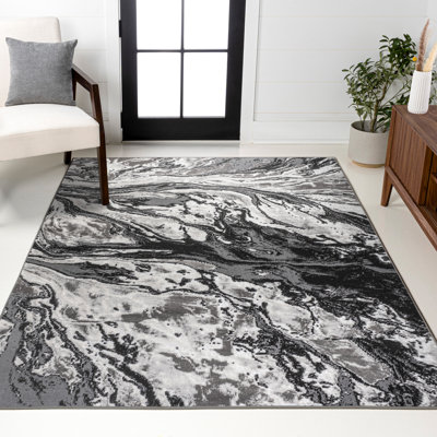 Horfield Marbled Abstract Black/Ivory Rug