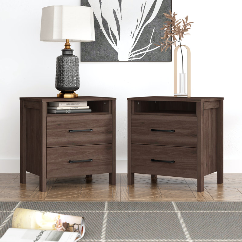  Allysyn 22.7" 2 Drawer Nightstand, Royal Walnut, Set of 2