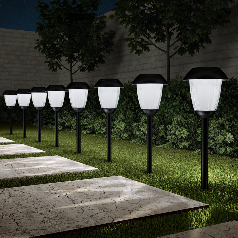 Solar Powered Integrated LED Metal Pathway Light Pack, Black