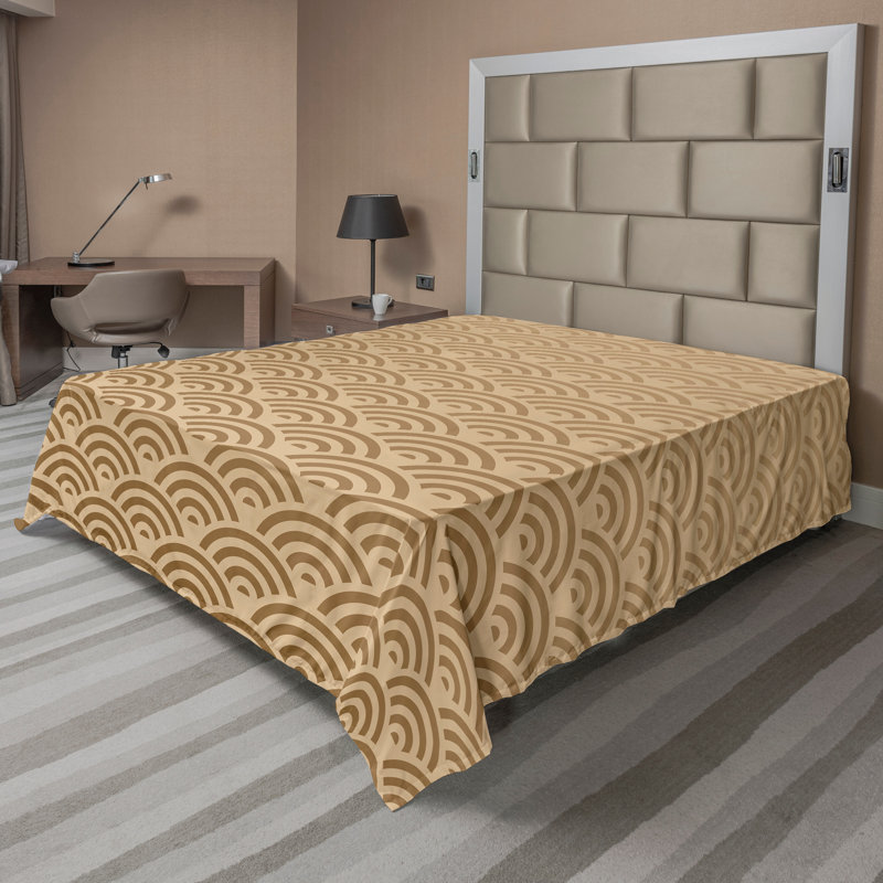 Ambesonne Nature Top Flat Sheet Glisten Fish Sunlight, French Beige Geometric, King Flat Sheet