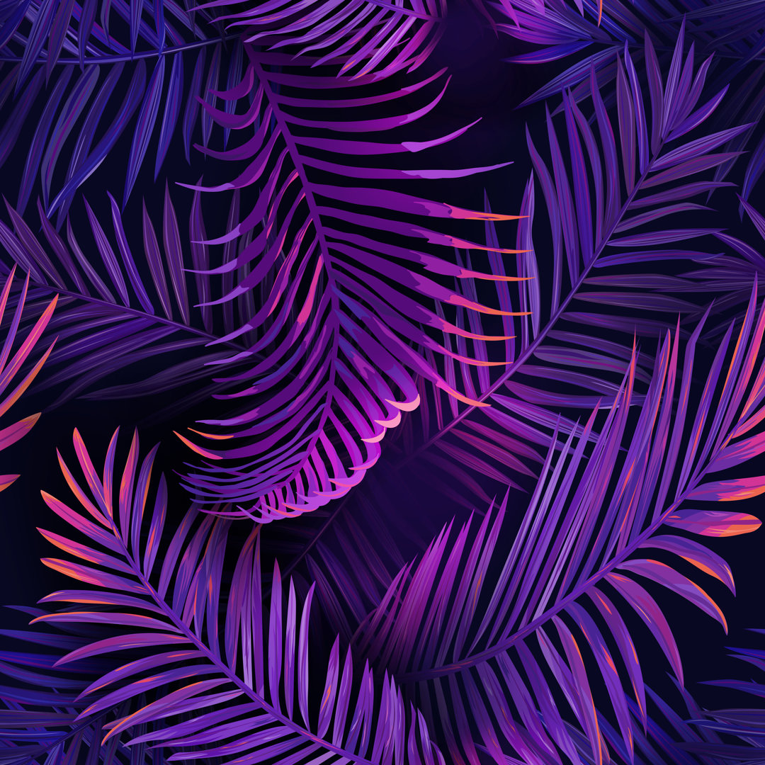 Leinwandbild Tropical Neon Palm Leaves von Annasivak