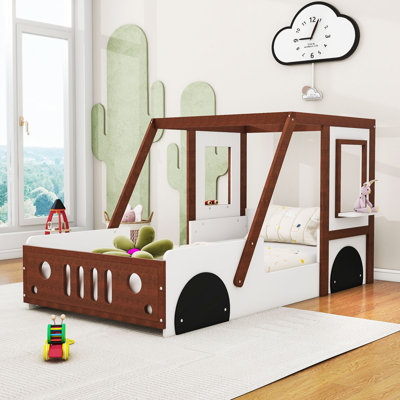 Twin Wood Car-Shaped Bed with Interactive Design