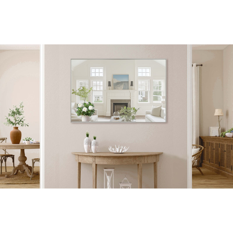 48"x32" Oversized Modern Rectangle Bathroom Mirror with Frame, Silver