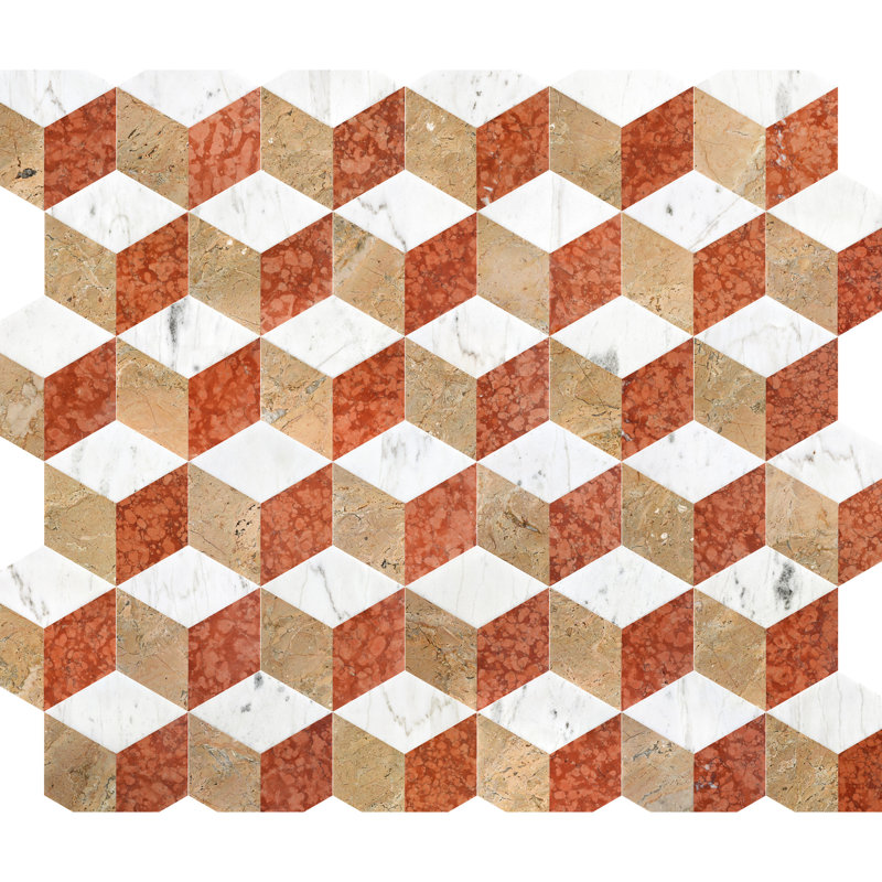 , Carrelage hexagonal naturel en or blanc et rouge à jet d'eau, idéal pour les murs et les planchers résidentiels, 12 pièces par boîte, chacune avec des variations