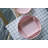 8.5” Decorative Square Plastic Tray with Pink Finish and Gold Trim, Transitional Accent Tray for Vanity, Tabletop, Organization, or Centerpiece 