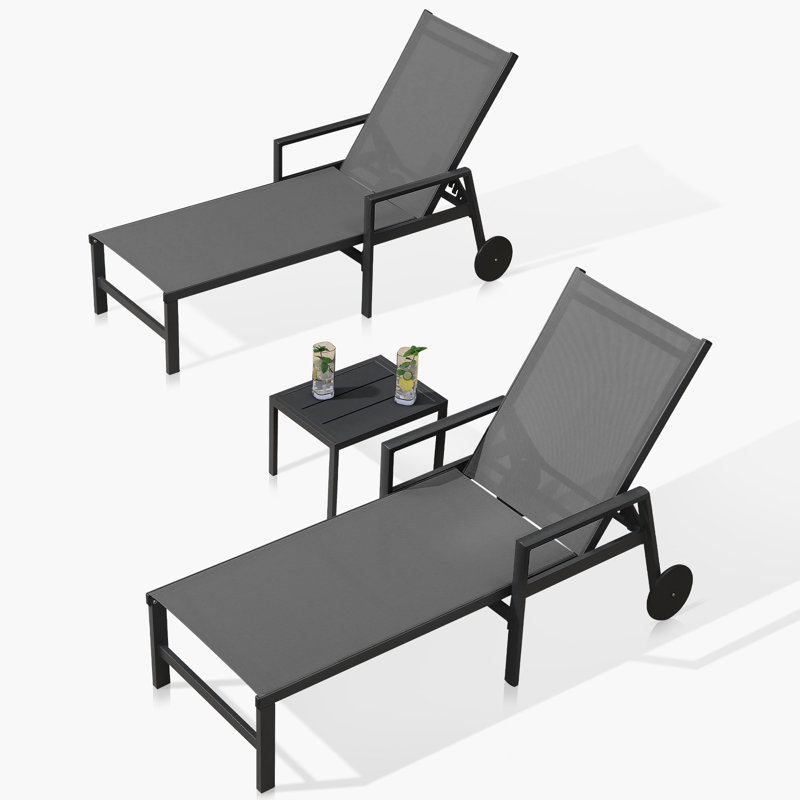 Outdoor Chaise Lounge with Table, Gray
