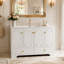Armoire de salle de bain blanche sculptée de style français 48 po, armoire de rangement abondante, 4 portes à fermeture douce et 2 tiroirs