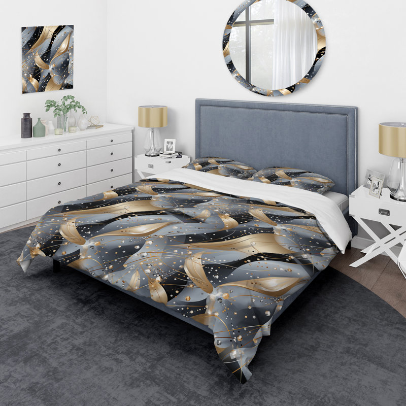 Ensemble de housse de couette Glam - paillettes glam gris et dorées, Housse de couette simple + 1 taie décorative stan