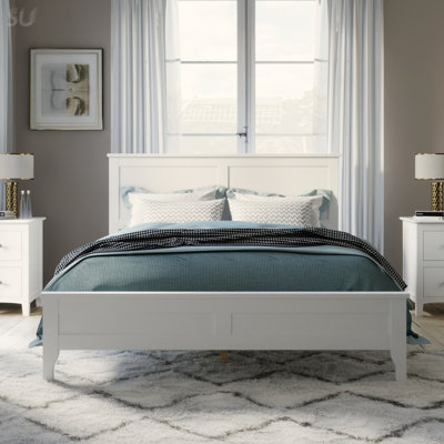 Modern White Solid Wood Full Platform Bed, Bed