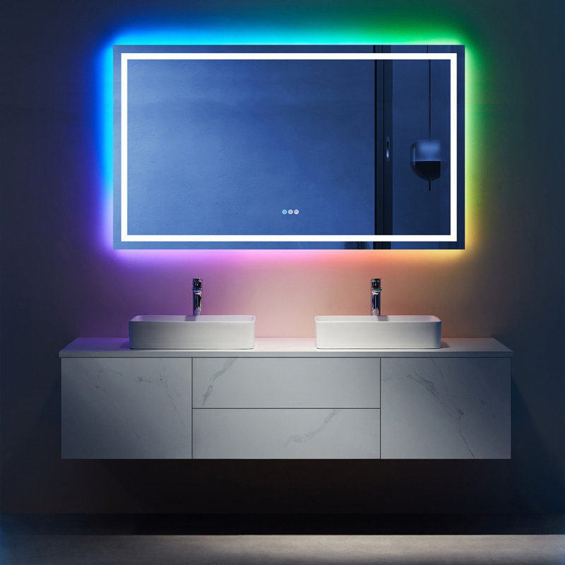  Wayfair Basics® UL Certified RGB Backlit & LED Frontlit Anti-Fog Tempered Glass Bathroom/Vanity Mirror, 60" x 36"