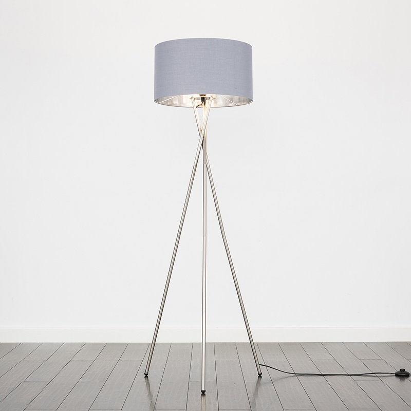 Misner 155cm Camden Tripod Floor Lamp with Large Reni Shade, Grey & Chrome, Yes, Brushed Chrome 
