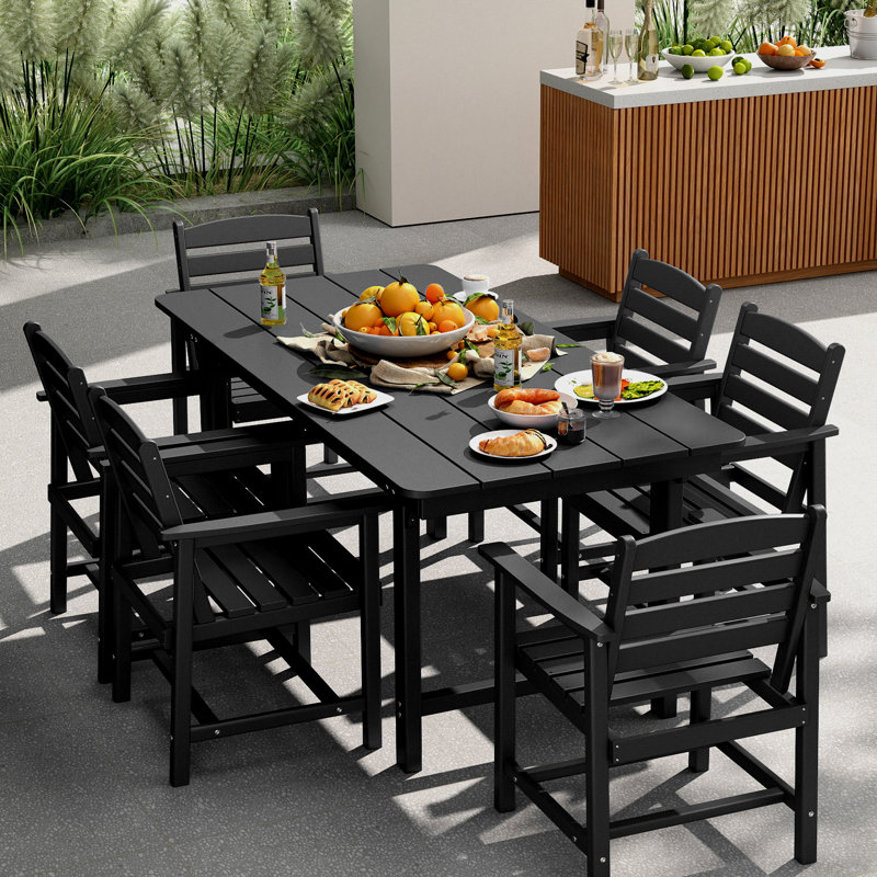 Ensemble 7 pièces de table de salle à manger de patio, ensemble de mobilier de salle à manger extérieur en PEHD 2 chaises