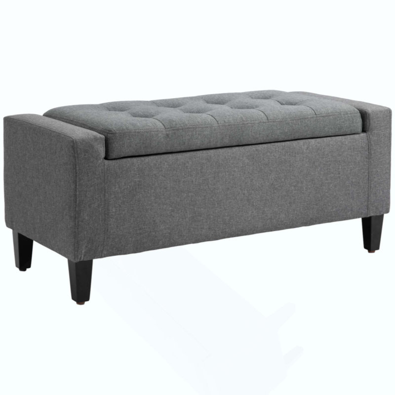 Storage Ottoman, Linen Upholstered Storage Bench With Lift Top And Button Tufted For Living Room, Gray