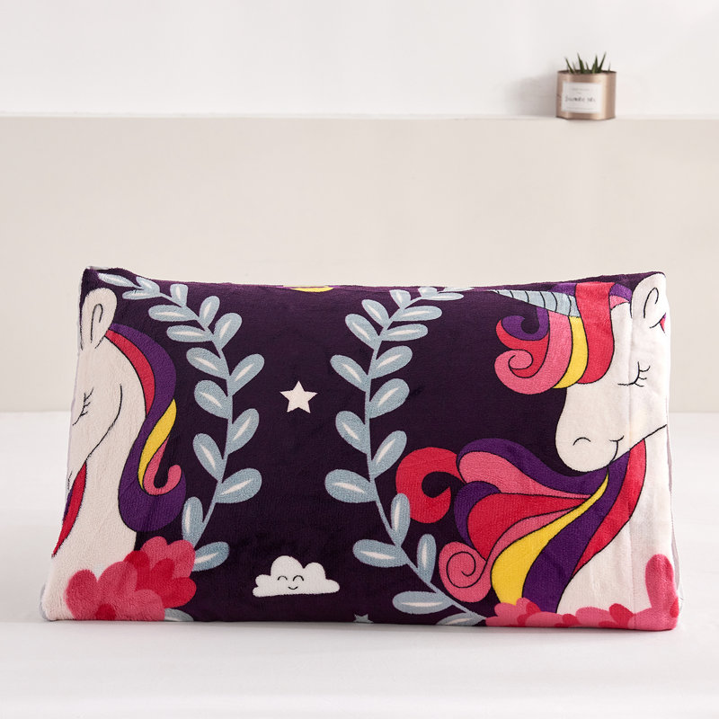 Couverture en sherpa pour enfants avec taies décoratives, Licorne mauve