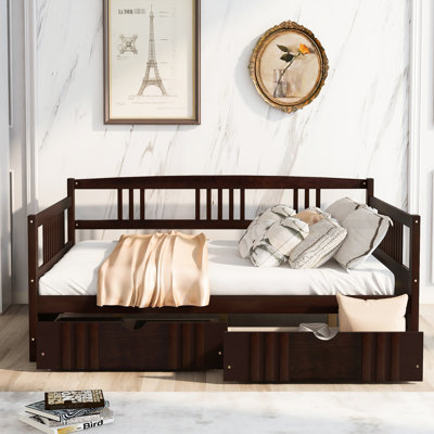 Lit de jour avec rangement, bois massif solide pour la chambre à coucher Lit de jour pleine grandeur, rangement pratique