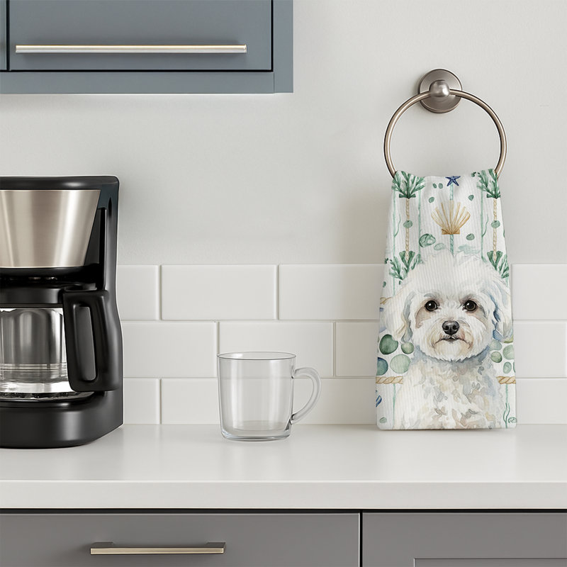 Bichon Frise Coastal Sea Glass Kitchen Towel, Bichon Frise