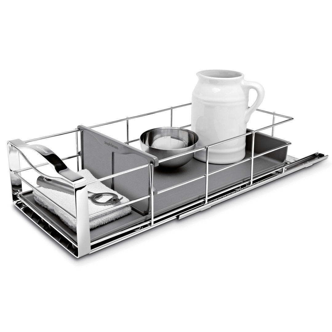 simplehuman 35cm pull-out cabinet kitchen cupboard organiser, grey plastic with heavy-gauge steel frame