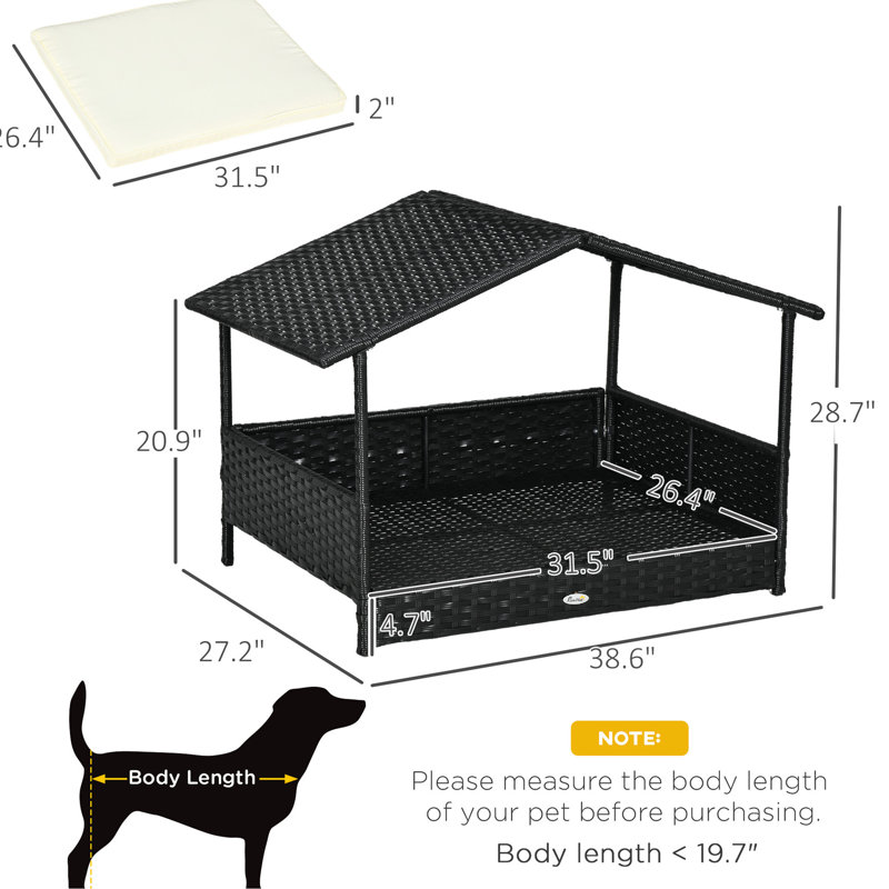 Niche pour chien avec auvent - Lit blanc crème pour chiens de petite et moyenne taille - Coussin