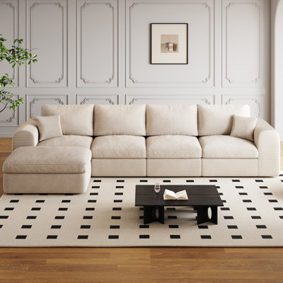 Boneless Cloud Sectional Couches for Living Room, Convertible L-Shape Boneless Couch with Ottoman, Modular Cloud Sofa with Deep Seat ( + 1 Ottoman)