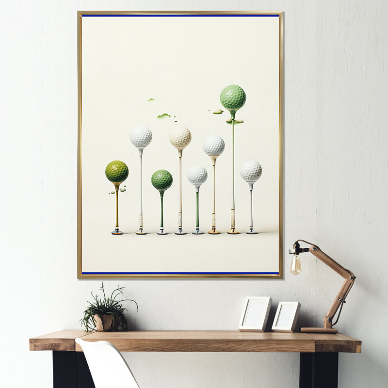 Caidy Minimalisme Golf Tees V - art mural golf, H 32 po x l 24 po x P 1 po, Cadre flottant doré