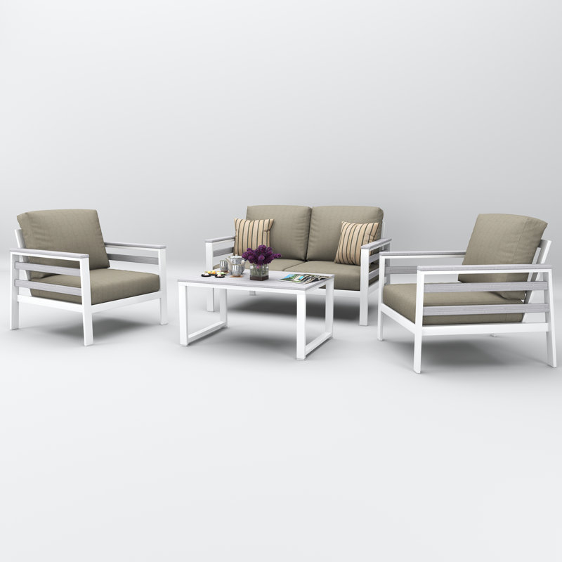 Townsend 4 Person Seating Group With Sunbrella Cushions, Spectrum Dove, White