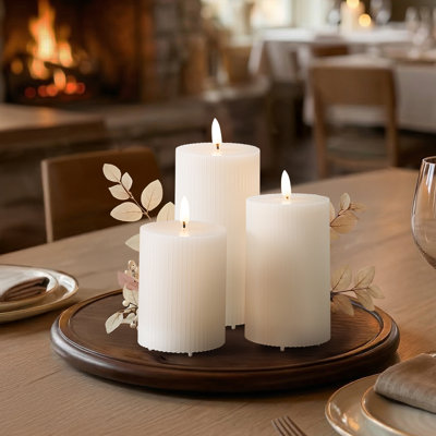 Set Of 3 Real Wax White Candle Usb-c Rechargeable Flameless Led Pillar Candle With Remote Control, Timer And Dimmable Flickering Light