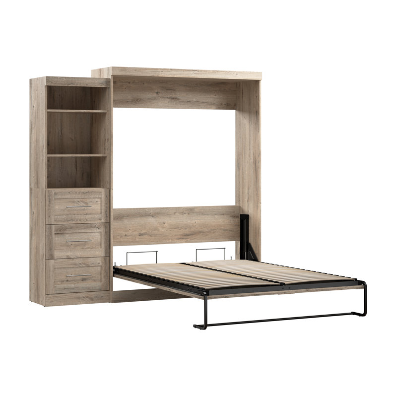Arlex Murphy Bed with Shelving and Drawers, Queen, Rustic Brown