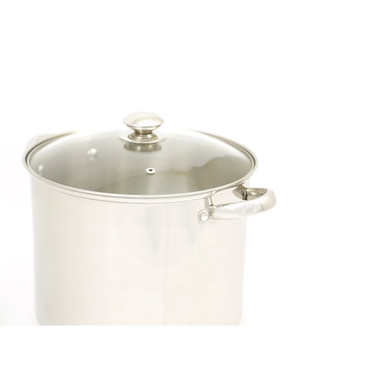 Mirror Polished Stainless Steel Stock Pot with Tempered Glass Lid