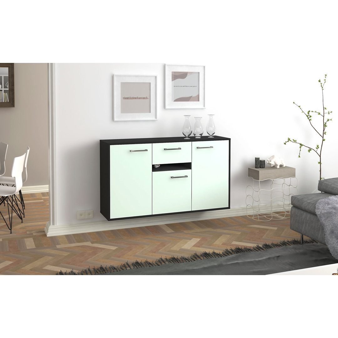 Sideboard Hampton, Farbe: Walnuss/Weiss, Fliegend/Metallgriffe, Größe: 136x79x35cm