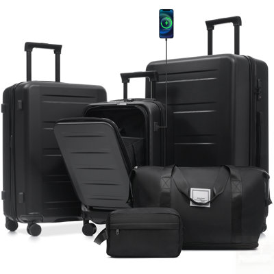 Ensemble de bagages 5 pièces avec ouverture frontale, ensemble de valise de transport extensible rigide avec double roue pivotante, bagage de voyage léger avec port USB, serrures TSA (20 "24" 28 ")