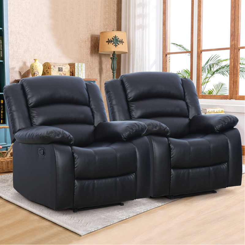 Fauteuil inclinable manuel moderne en cuir végétalien souple de 38 po de largeur , Noir