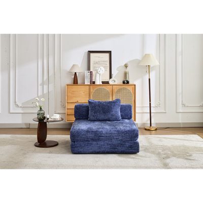 Lit de sol convertible à compression simple bleu foncé, modulaire désossé avec chenille, sans assemblage pour les espaces de vie
