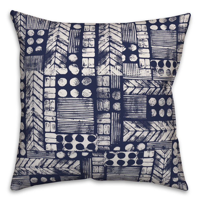 Throw Pillow, 16" x 16", Navy/White Geometric 2