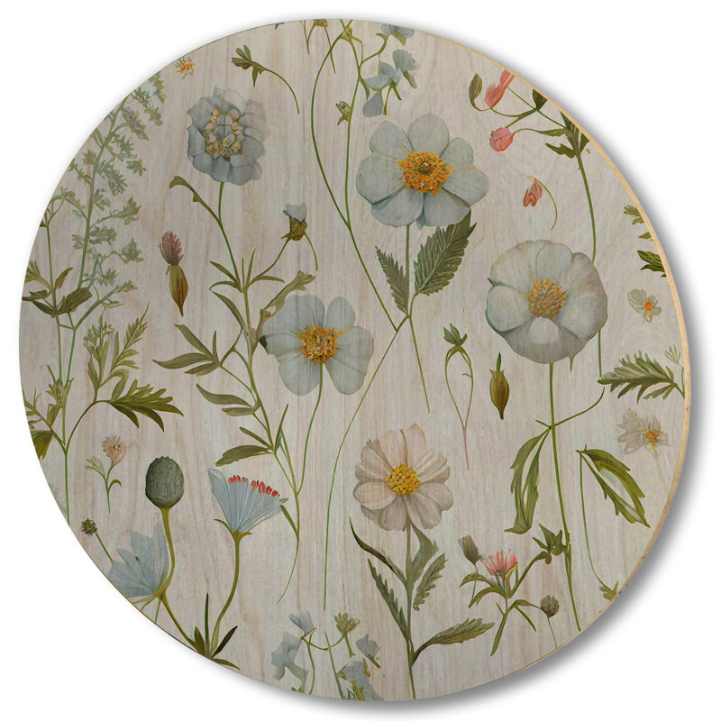 «Blossoming Pastel Wildflowers On Light Blue VI», impression d'art mural en bois Bouquet floral, H 36 po x l 36 po x P 1 po