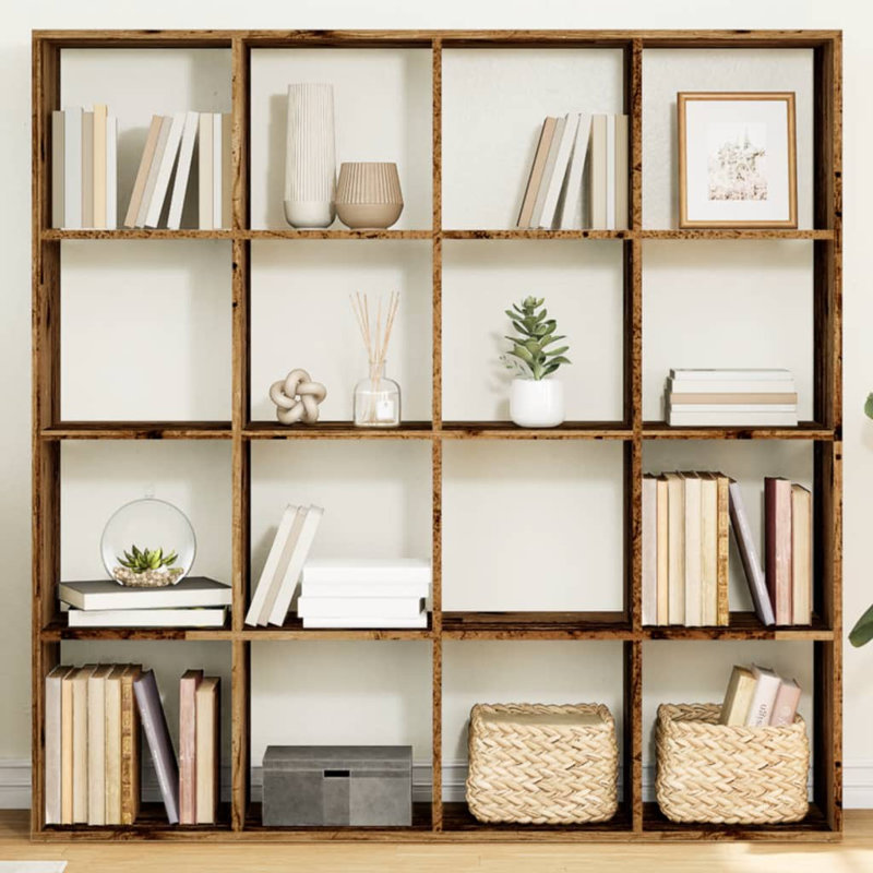 Avayla 137.5cm H x 137.5cm W Book Cabinet Bookcase, Old Wood