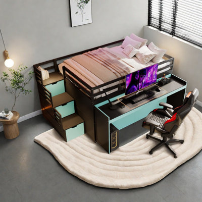 Lits multifonctionnels avec rangement, lit mezzanine double en bois aggloméré moderne pour la maison