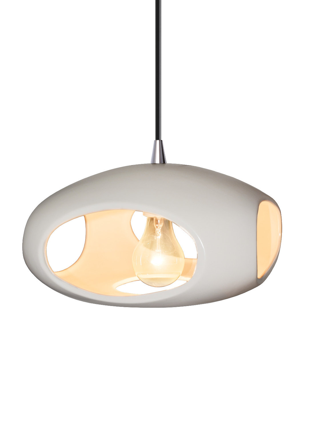 Logan Single Light Ceramic Dimmable Pendant, Matte White, Polished Chrome