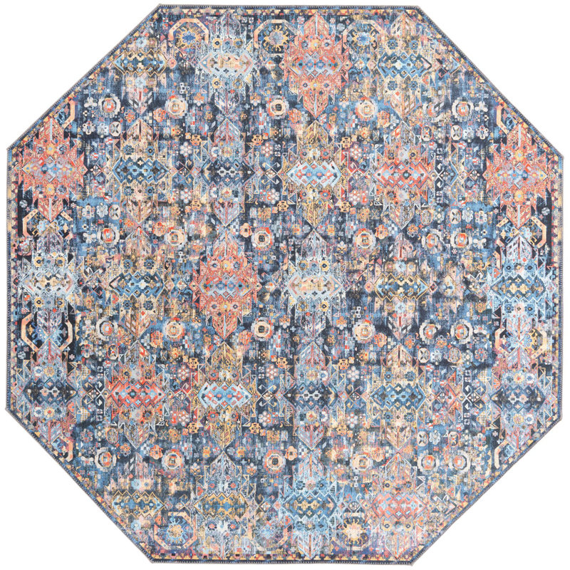 Tapis bleu marine Southwestern / Lodge, Octogone 7 pi 7 po x 7 pi 7 po
