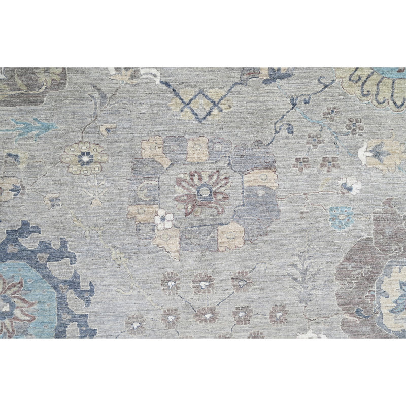 Hand Knotted Wool Area Rug in Silver