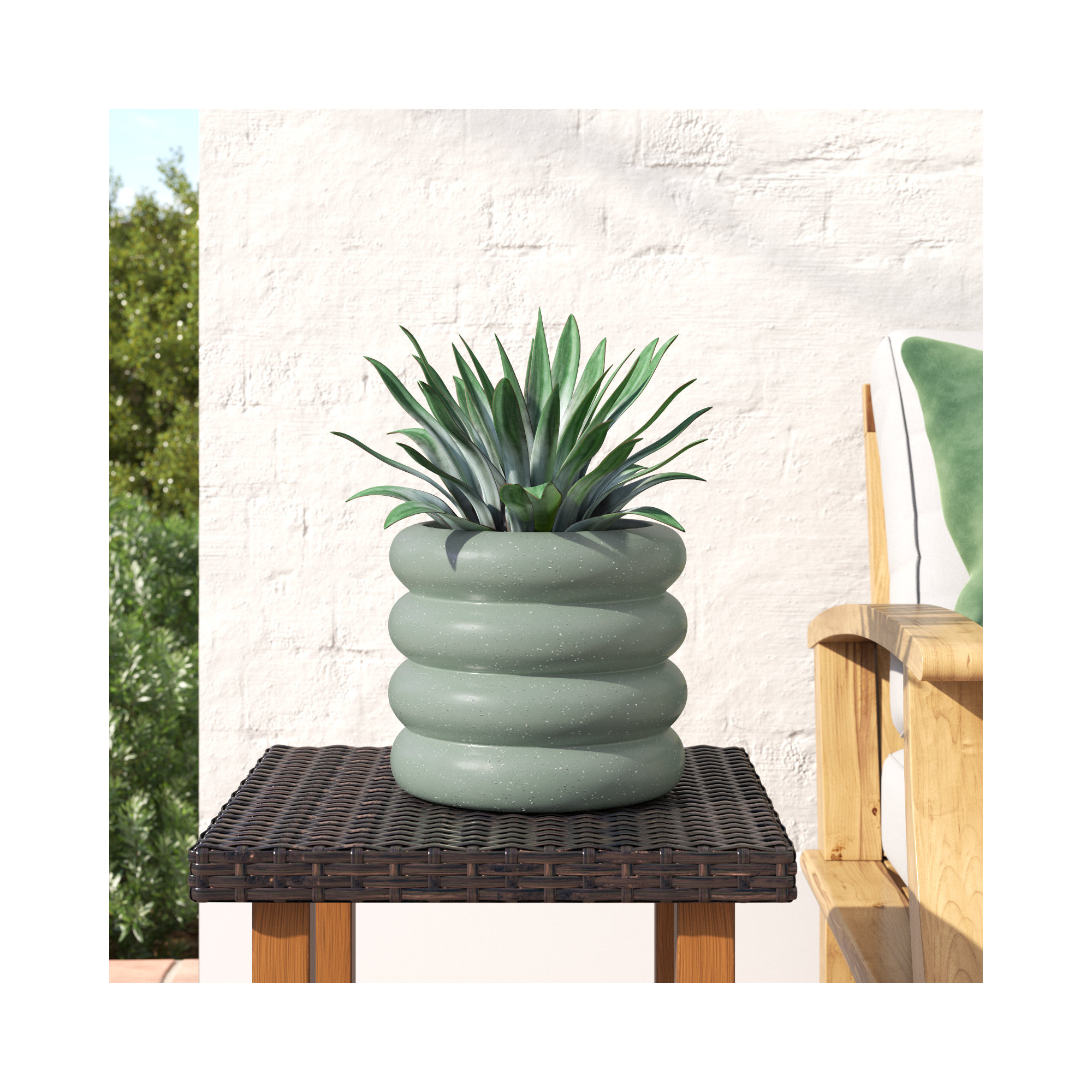 Handmade Ceramic Pot Planter, Green, 8'' H x 9'' W x 9'' D