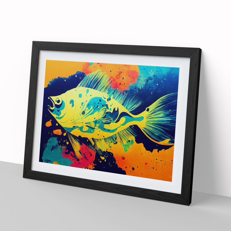 Fish Paint Splash Vol.4 Abstract - Single Picture Frame Print, 46cm H x 64cm W x 2cm D, Black Framed