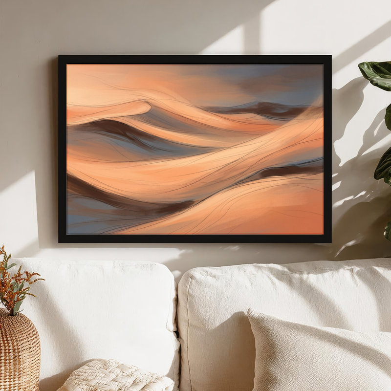 Art mural sur toile noir encadré pour le salon, la chambre à coucher, le bureau ou le vestibule - Décoration murale décorative avec vagues du désert