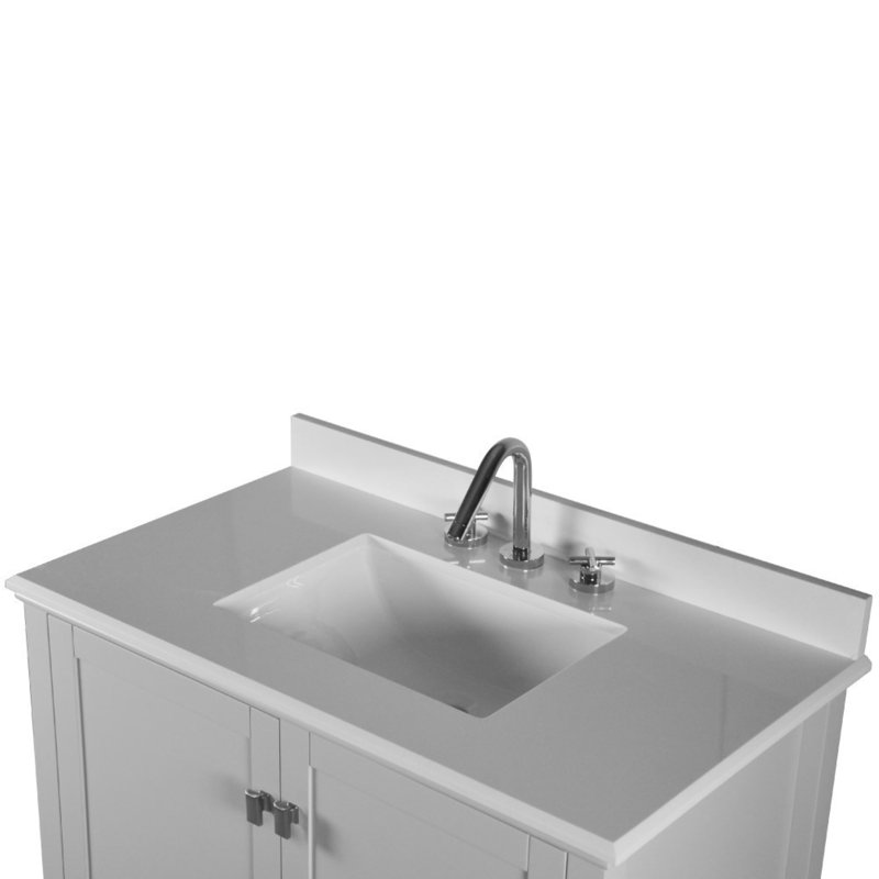 Meuble-lavabo simple 37 po avec comptoir en quartz, Gris clair