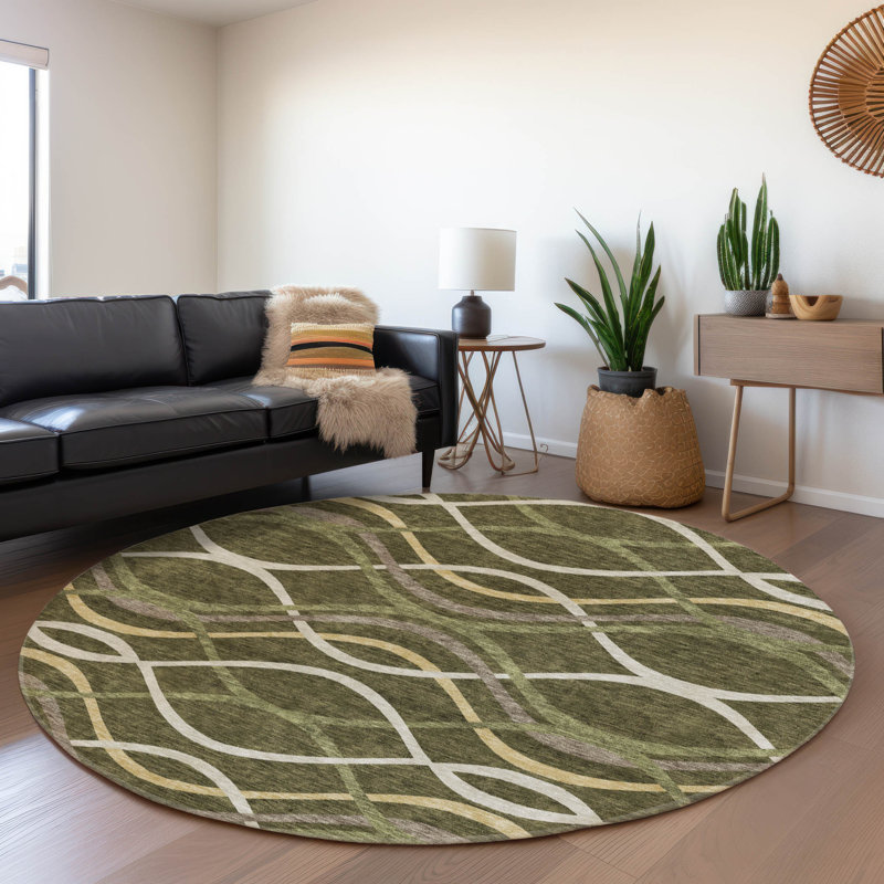 Tapis intérieur / extérieur en polyester tissé à la machine Lamanna, Rond 8 pi